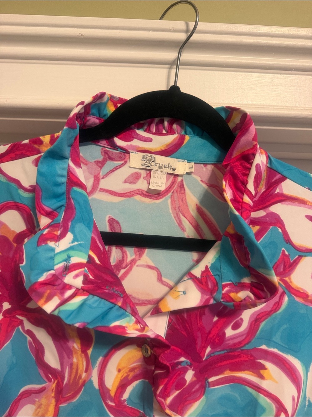 Aryeh Turquoise & Pink Floral Collared Button-Front Dress